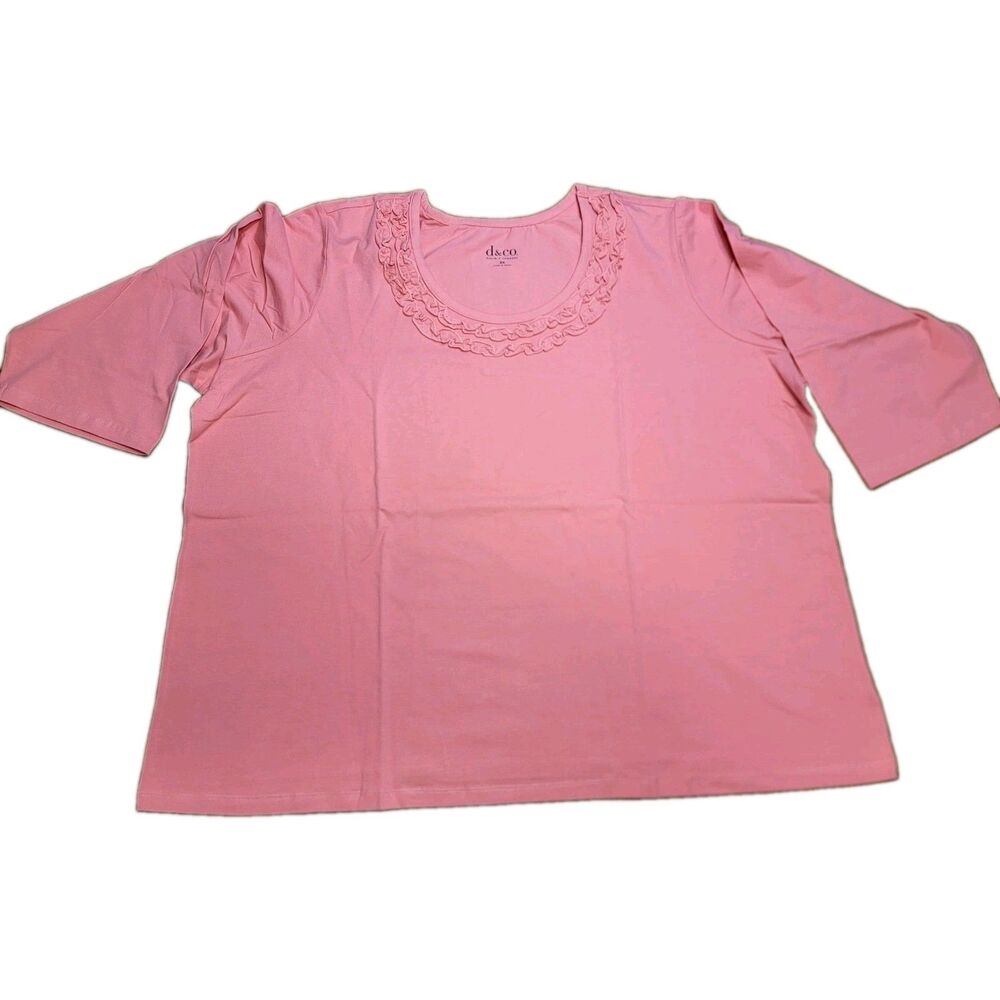 D & Co Womens Pink 3X Top 3/4 Sleeves Ruffle Accents Denim & Company